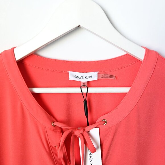 CALVIN KLEIN Coral Lace-Up 3/4 Sleeves Blouse- Size XL - NWT Retail $79 - Picture 3 of 10